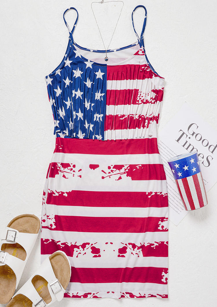 

Mini Dresses American Flag Tassel Pocket Mini Dress in Multicolor. Size: L,,XL