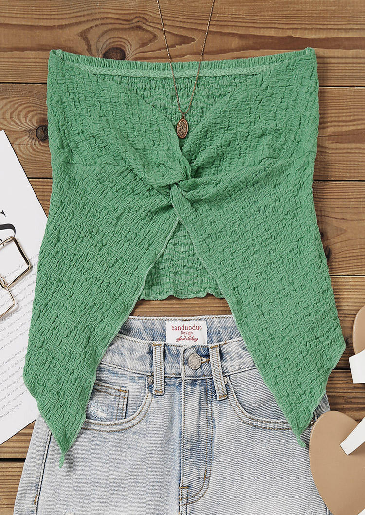 

Tank Tops Twist Slit Strapless Bandeau Tank Top in Green. Size: L,M,,XL