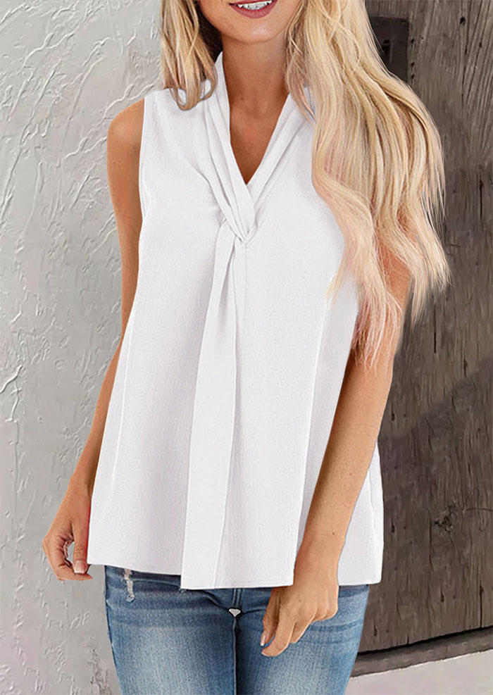 

Tank Tops Twist V-Neck Casual Tank Top in White. Size