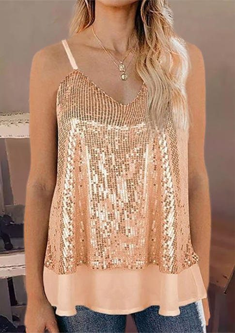 

Tank Tops Sequined V-Neck Camisole in Orange. Size