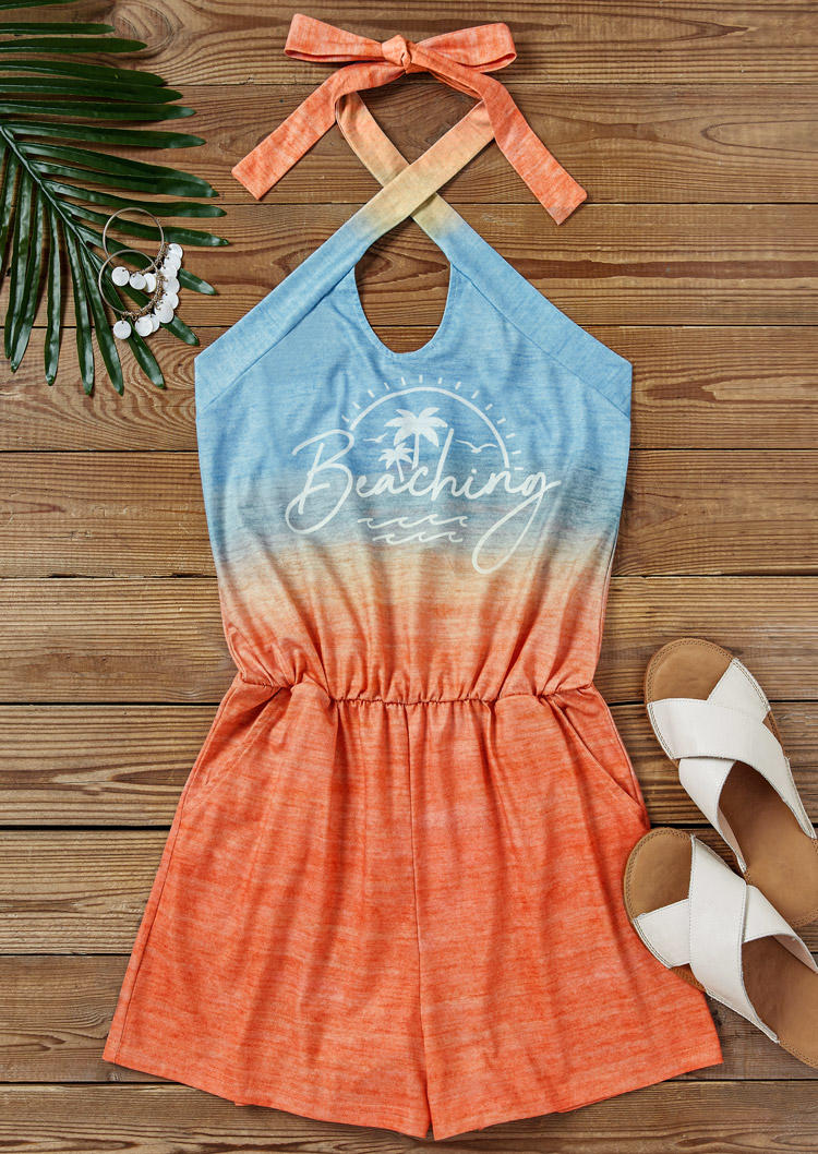 

Jumpsuits & Rompers Beaching Coconut Tree Gradient Halter Vacation Romper in Multicolor. Size