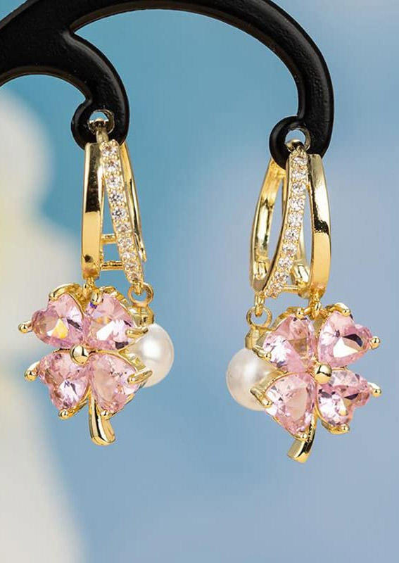 

Earrings Floral Pearls Rhinestone Alloy Earrings in Pink. Size