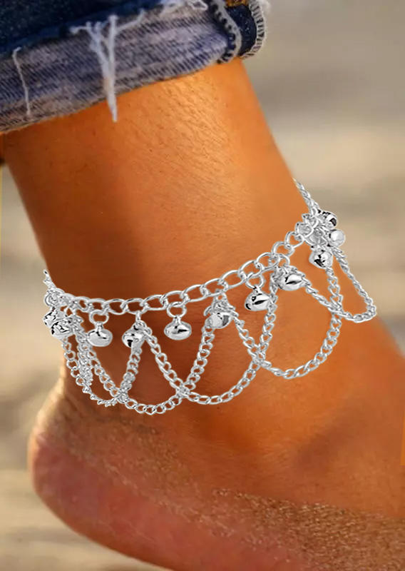 

Body Jewelry Hollow Out Bell Alloy Chain Anklet in Silver. Size