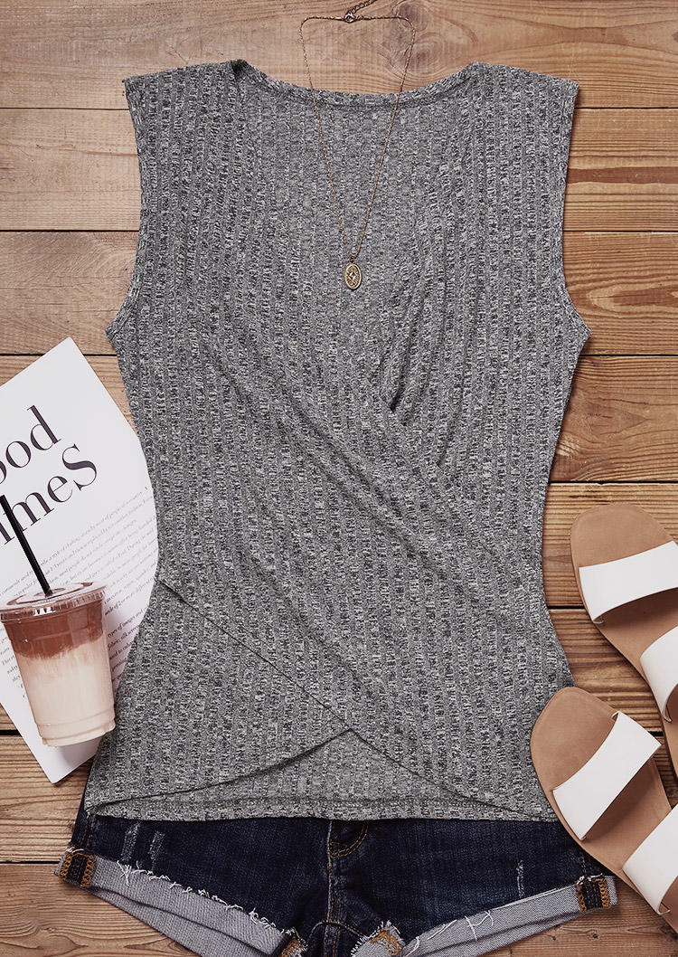 

Tank Tops Wrap V-Neck Casual Tank Top - Dark Grey in Gray. Size