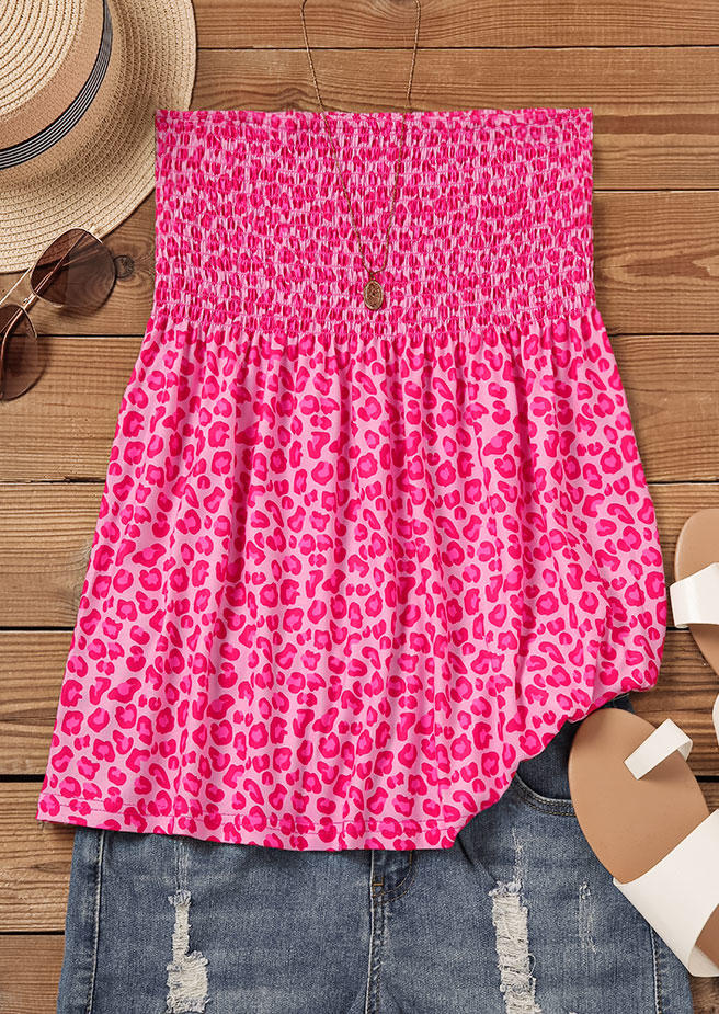 

Tank Tops Leopard Smocked Strapless Bandeau Tank Top in Red. Size