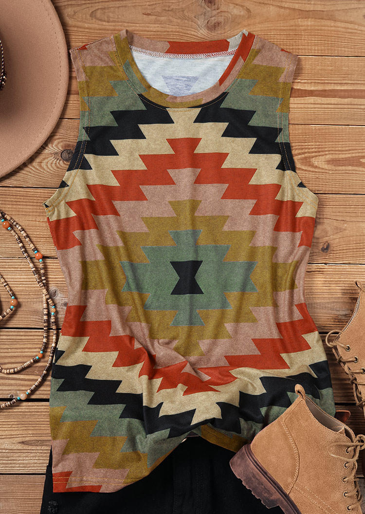 

Tank Tops Aztec Geometric Vintage O-Neck Tank Top in Multicolor. Size