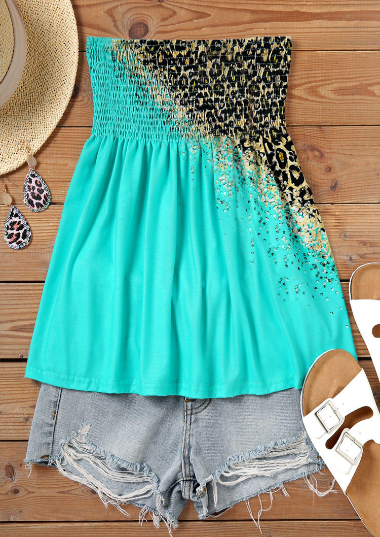 

Tank Tops Leopard Glitter Smocked Strapless Bandeau Tank Top in Multicolor. Size