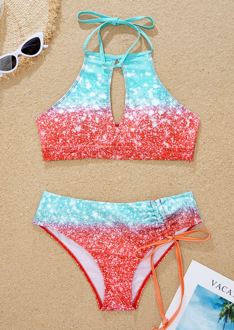 

Bikini Sets Gradient Hollow Out Drawstring Bikini Set in Multicolor. Size