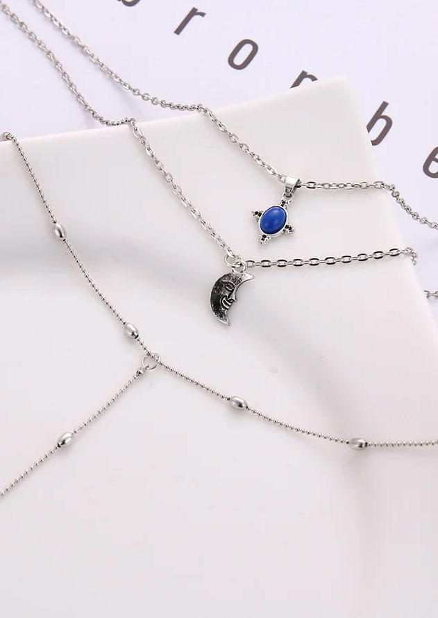 

Necklaces Crescent Multi-Layered Bohemian Necklace in Silver. Size