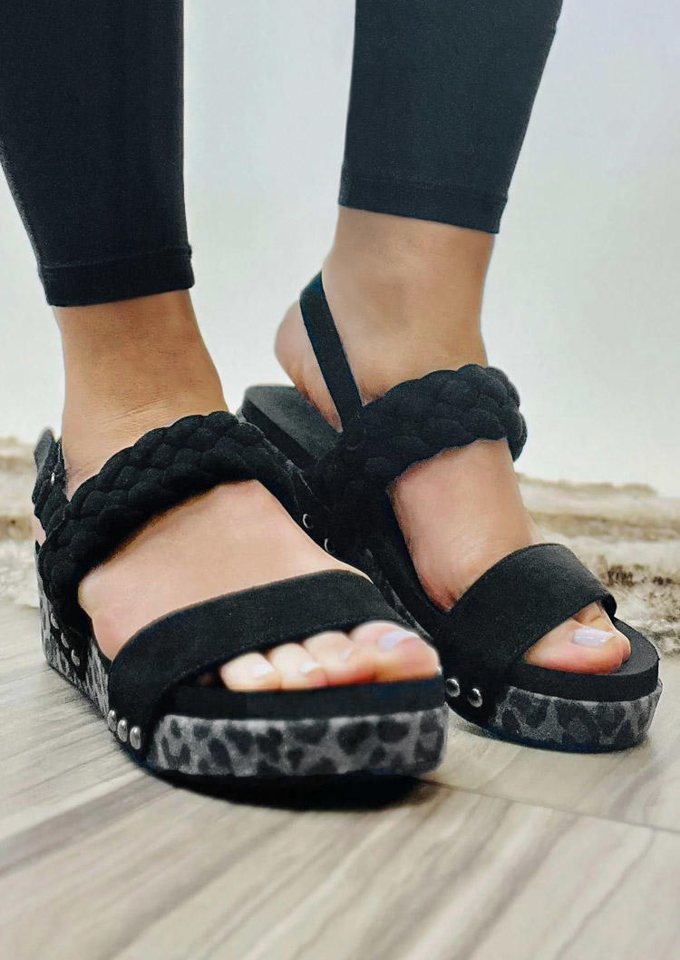 

Sandals Leopard Round Toe Wedge Sandals in Black. Size: ,38,39,40,41