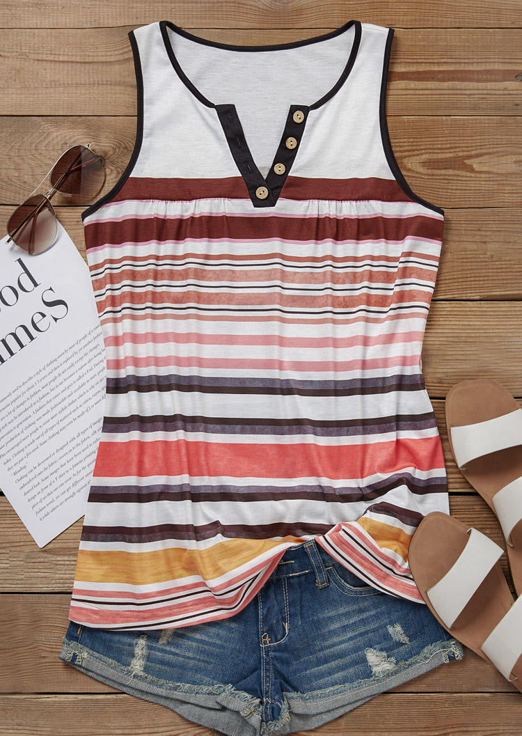 

Tank Tops Striped Button Notched Collar Tank Top in Multicolor. Size: M