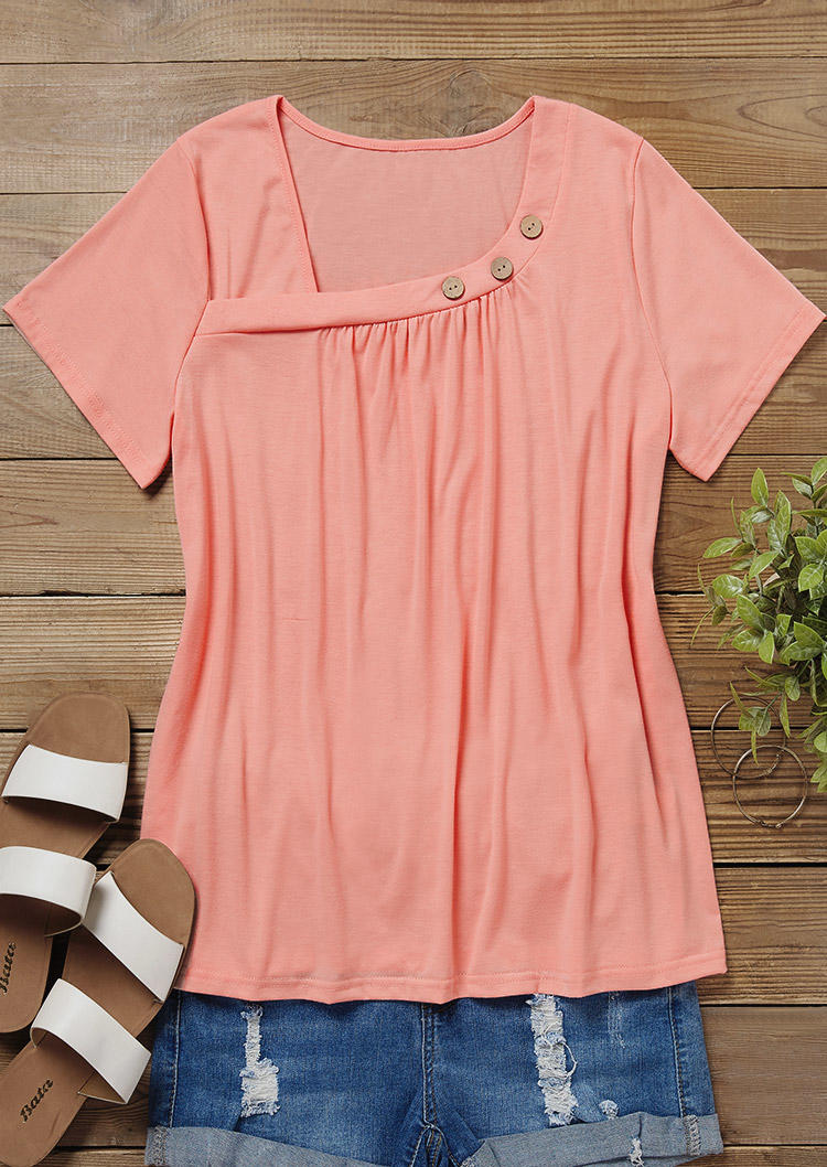 

Blouses Ruffled Button Irregular Collar Blouse in Pink. Size