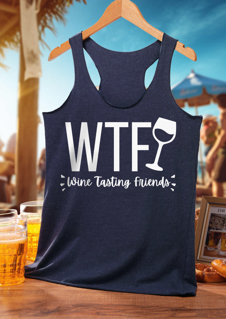

Tank Tops WTF Wine Tasting Friends Drink Tank Top - Navy Blue in Blue. Size