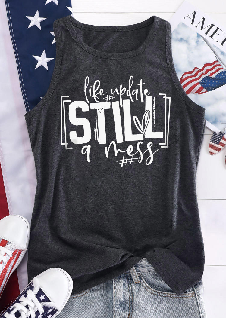 

Tank Tops Life Update Still A Mess Racerback Tank Top - Dark Grey in Gray. Size: L