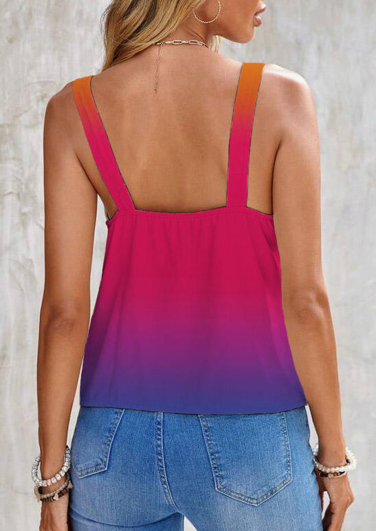 

Tank Tops Gradient Drawstring Open Back V-Neck Tank Top in Multicolor. Size: L,M,,XL