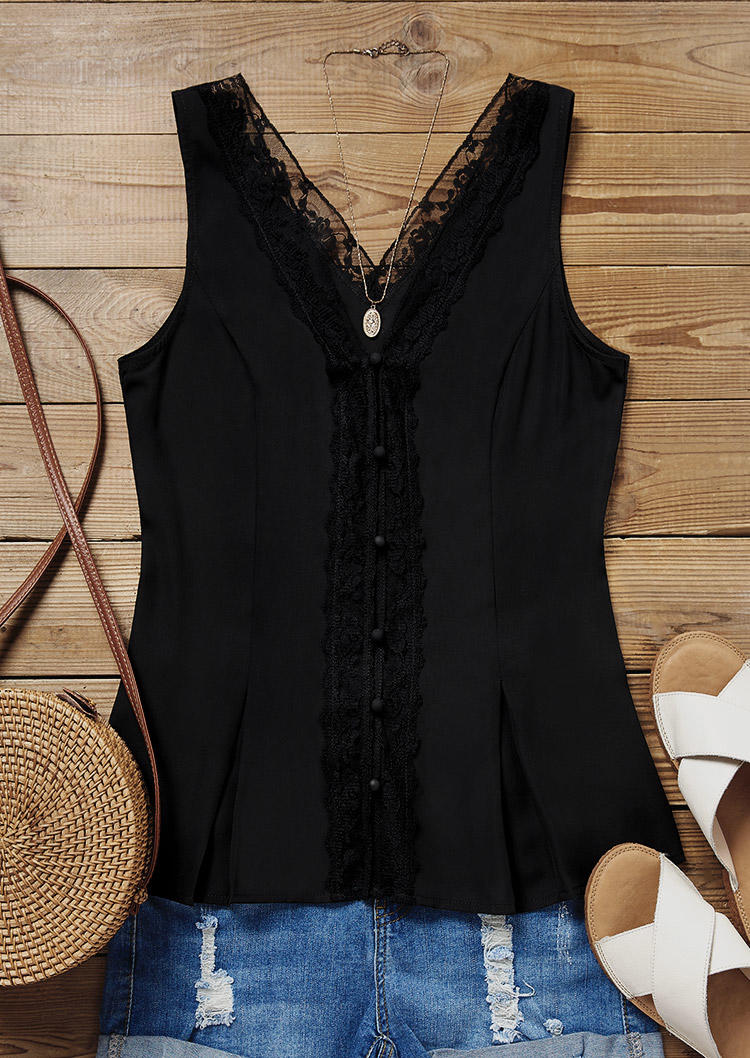 

Tank Tops Lace Splicing V-Neck Tank Top in Black. Size: L,M,,XL