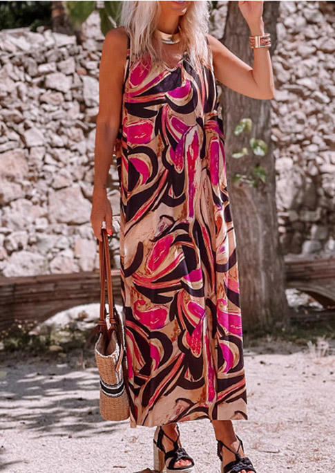 Abstract Graphic Sleeveless V-Neck Maxi Dress