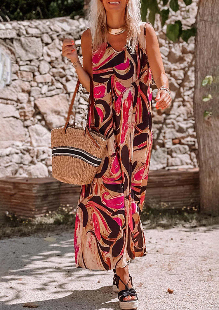 

Maxi Dresses Abstract Graphic Sleeveless V-Neck Maxi Dress in Multicolor. Size: L