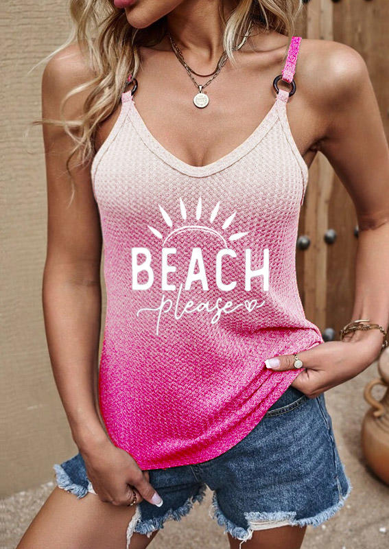 

Tank Tops Beach Please Ombre Hollow Out Camisole - Rose Red in Red. Size