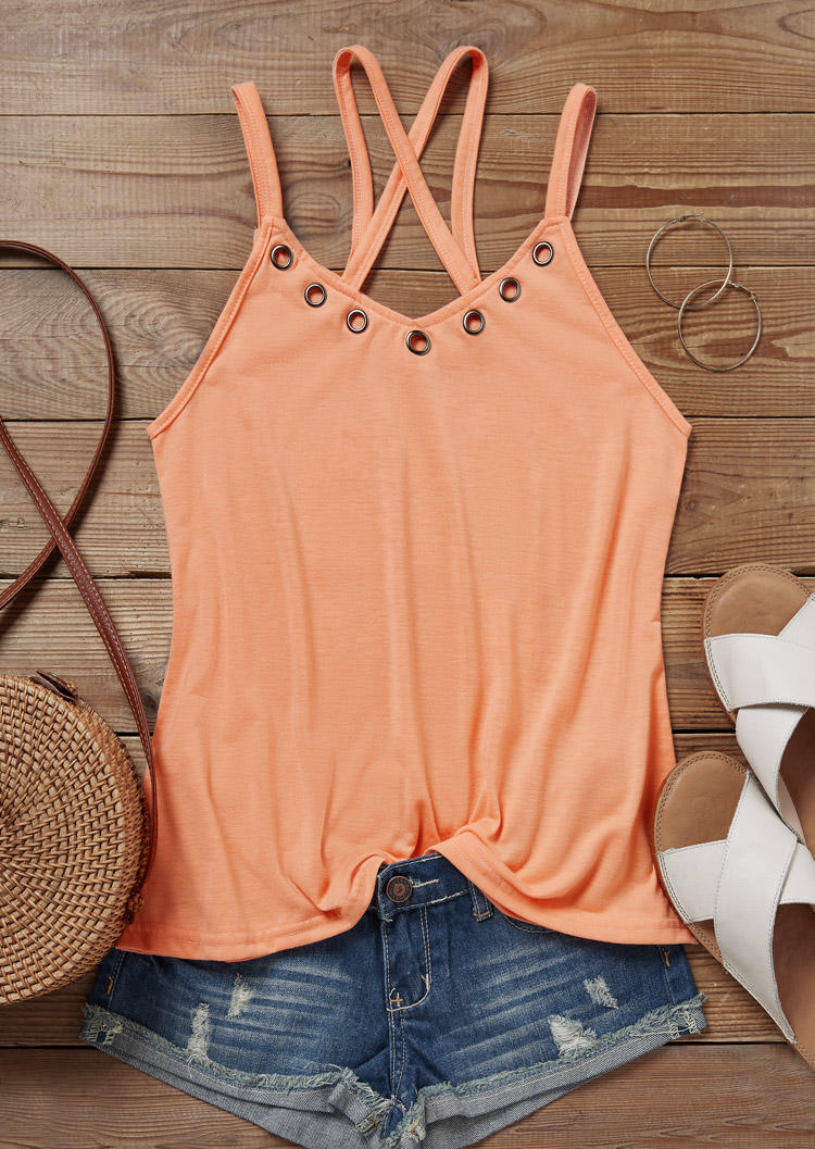 

Tank Tops Criss-Cross Eyelet Casual Camisole in Orange. Size: L,M