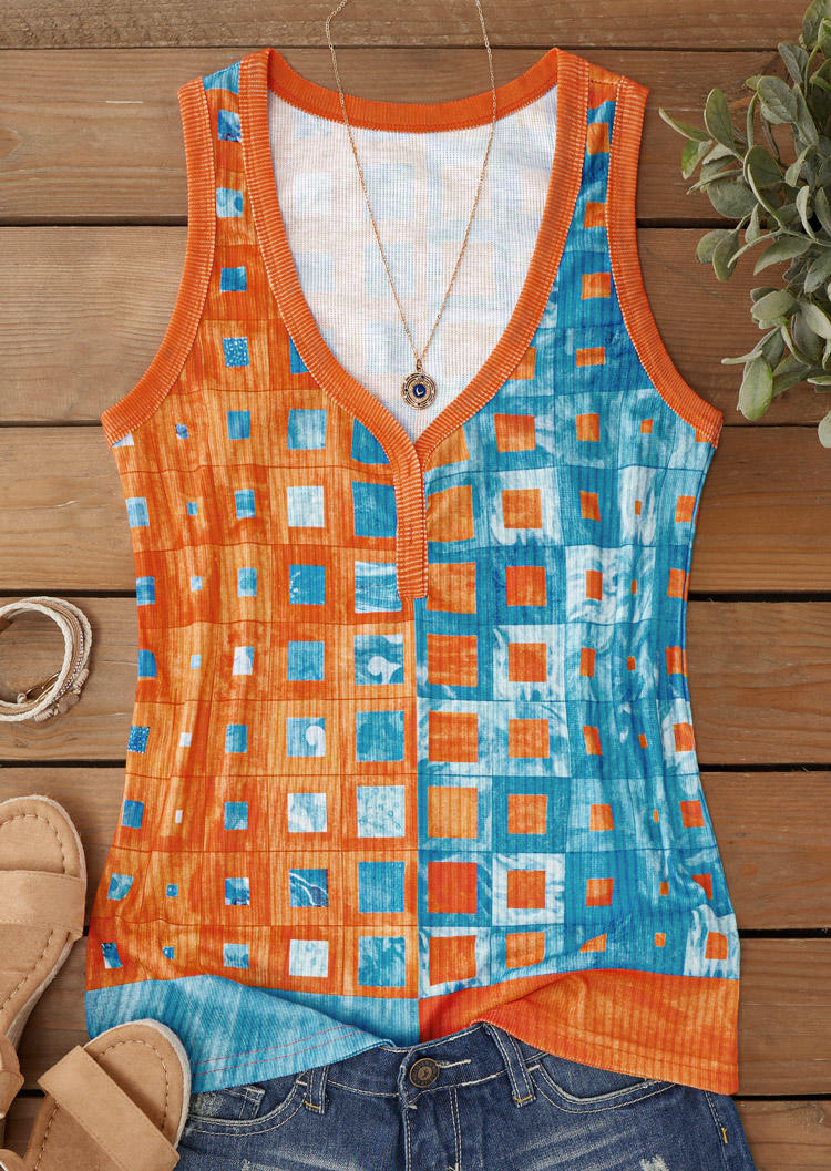 

Tank Tops Plaid Ribbed Casual Tank Top in Multicolor. Size: L,M,,XL