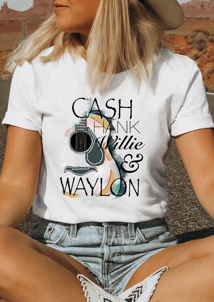 

T-shirts Tees Cash Hank Willie Waylon O-Neck T-Shirt Tee in White. Size