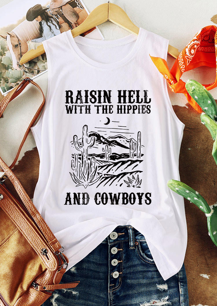 

Tank Tops Raisin Hell With The Hippies And Cowboys Cactus Tank Top in White. Size