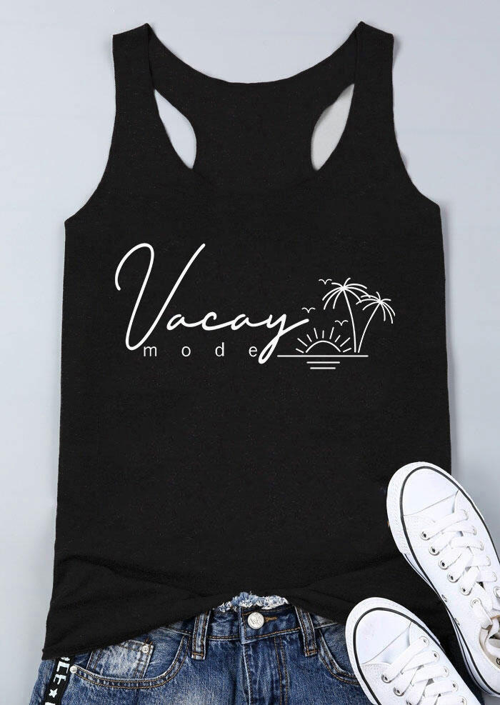 

Tank Tops Vacay Mode Coconut Tree Racerback Tank Top in Black. Size: L