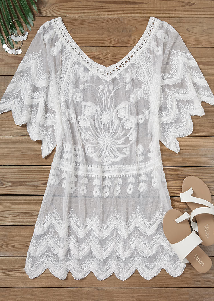 

Cover Ups Lace Floral Cover Up Dress in White. Size