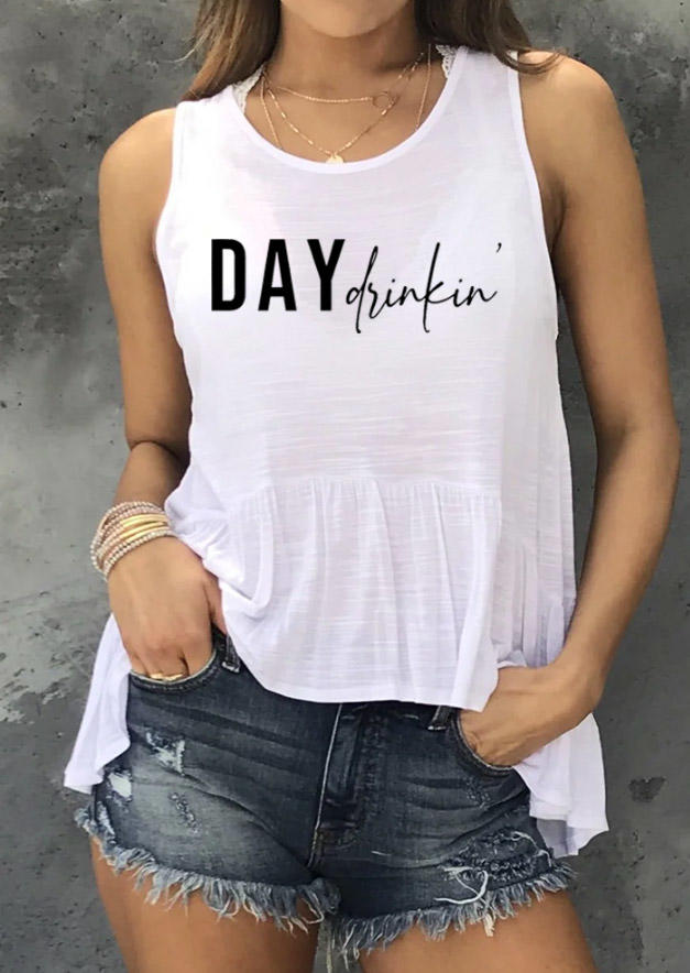 

Tank Tops Day Drinkin' Ruffled Tie Tank Top without Lace Bra in White. Size: L,M,,XL