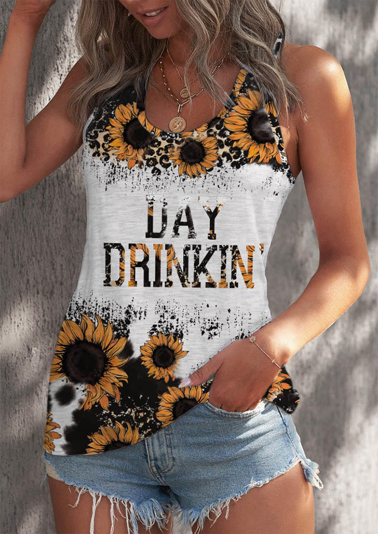 

Tank Tops Day Drinkin' Sunflower Leopard Racerback Tank Top in Multicolor. Size