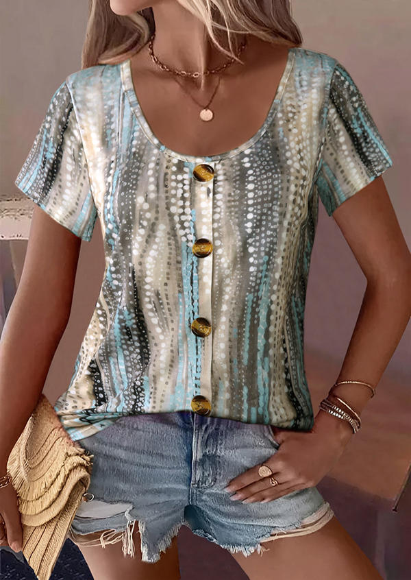 

Blouses Dot Button Short Sleeve Blouse in Multicolor. Size: L,M,,XL