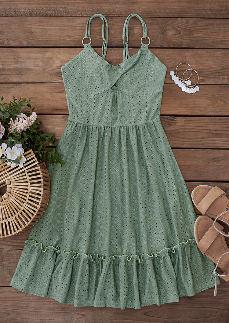 

Mini Dresses Twist Hollow Out Ruffled Mini Dress in Green. Size