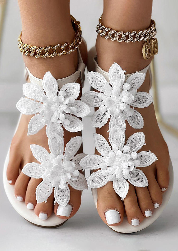 

Sandals Floral Lace Flip Flops Flat Sandals Without Anklet in White. Size: ,39,41