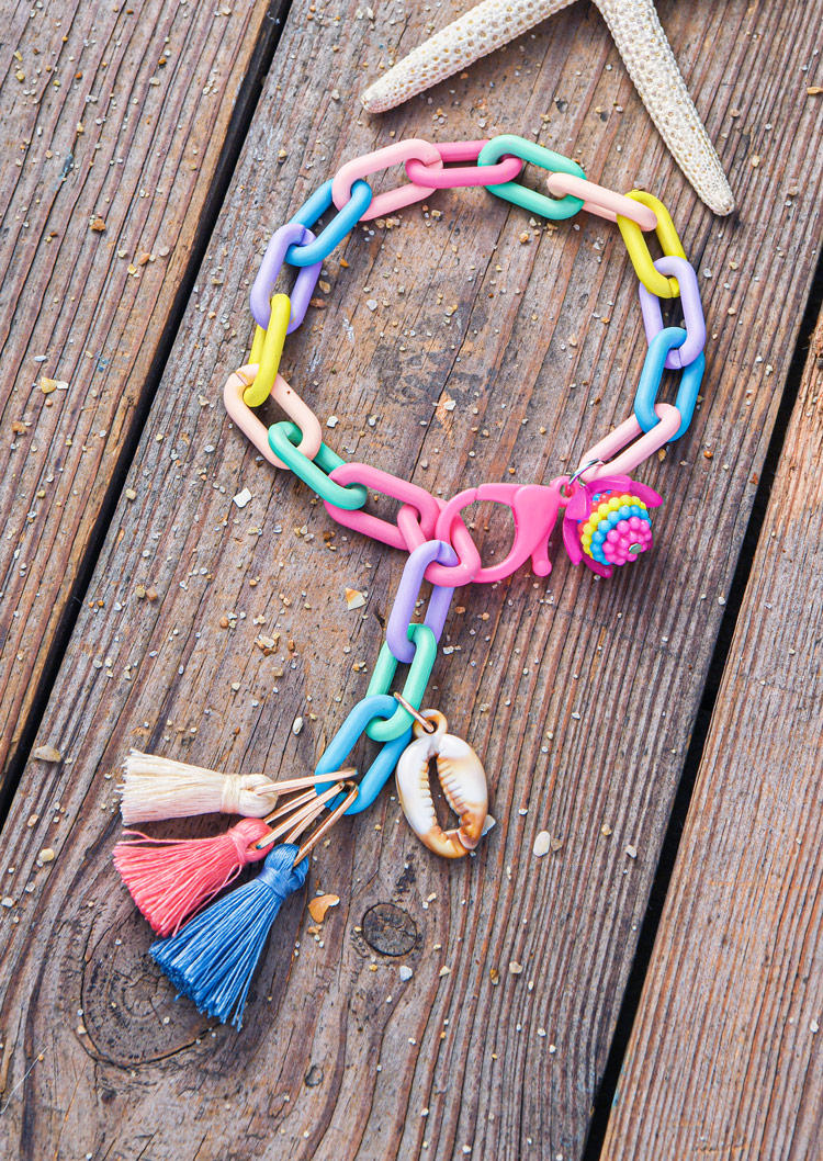 

Body Jewelry Color Block Shell Tassel Anklet in Multicolor. Size