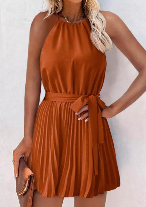 Ruffled Hollow Out Mini Dress - Brown
