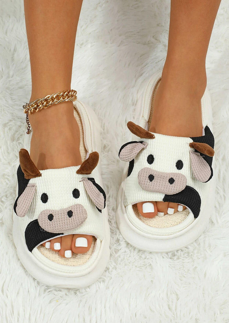 

Slippers Cow Round Toe Flat Slippers in Multicolor. Size
