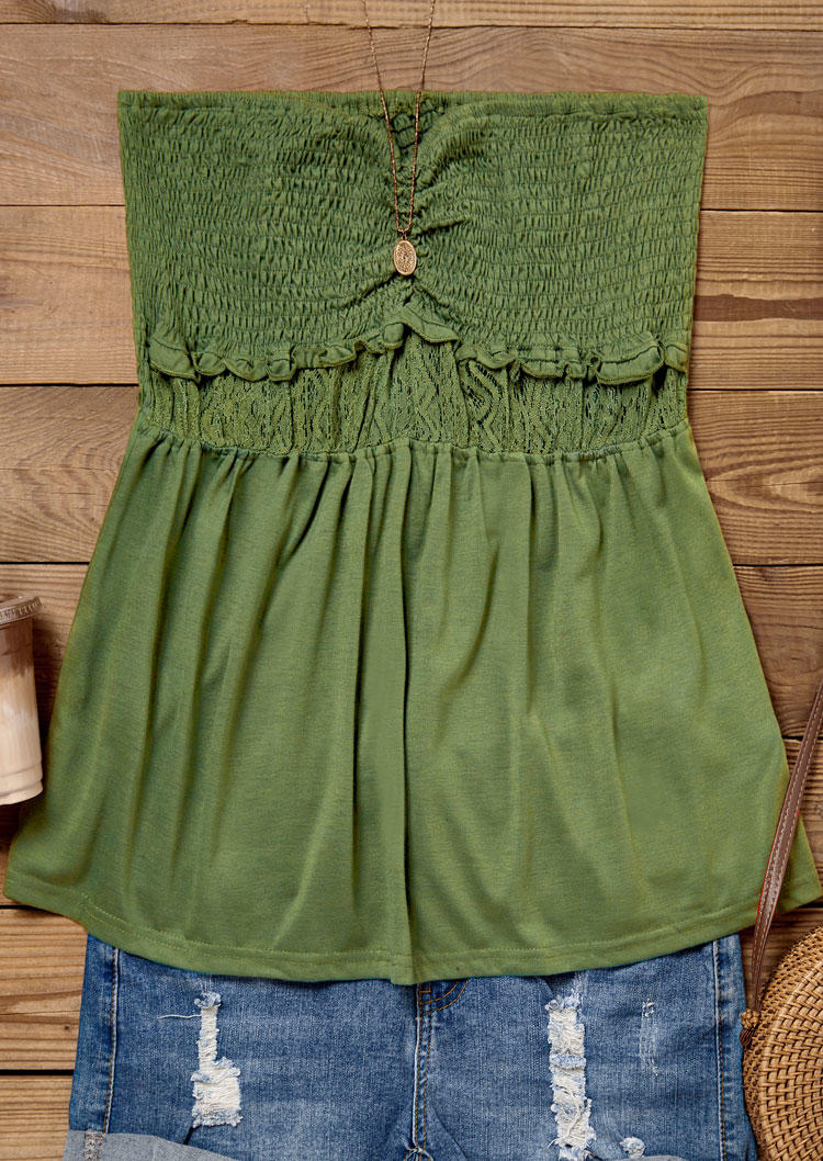 

Tank Tops Ruffled Lace Splicing Strapless Bandeau Tank Top in Green. Size: ,XL