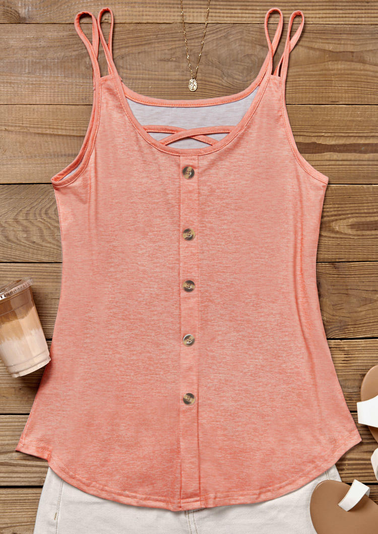

Tank Tops Criss-Cross Hollow Out Button Tank Top in Pink. Size: ,XL