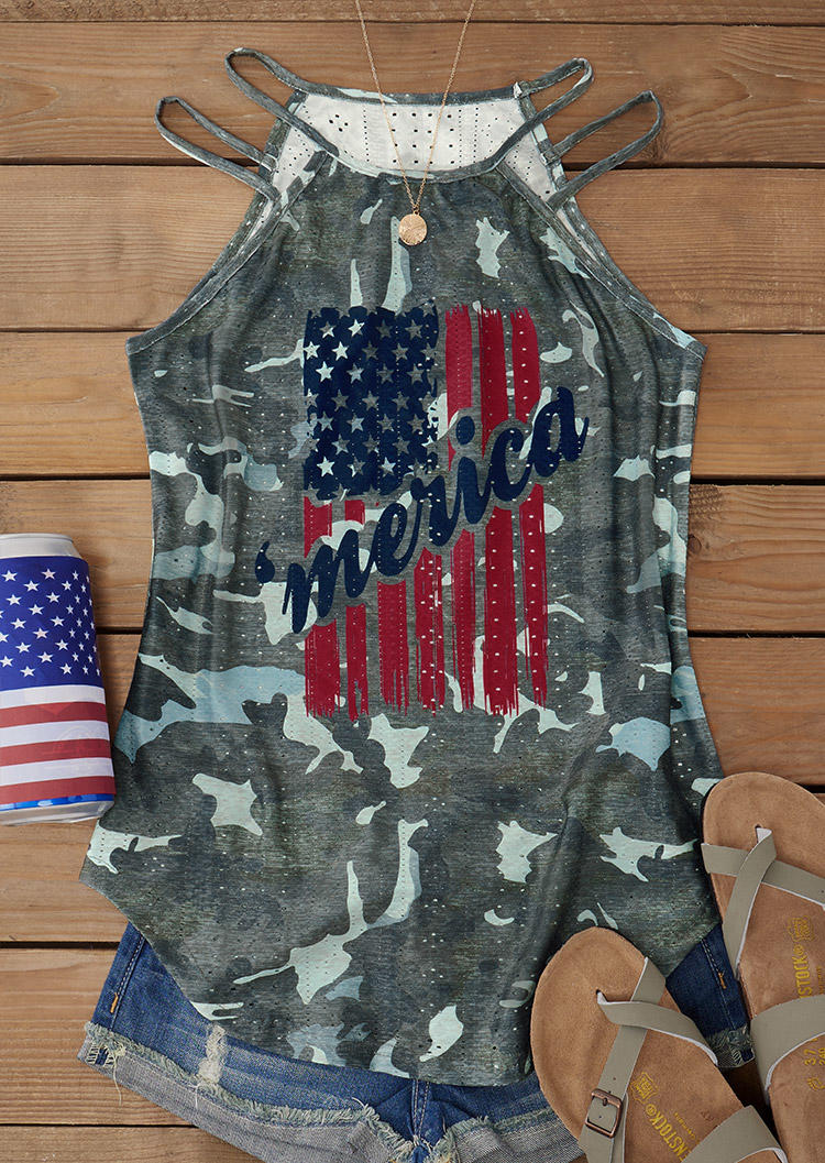 

Tank Tops 'Merica American Flag Camouflage Camisole in Multicolor. Size