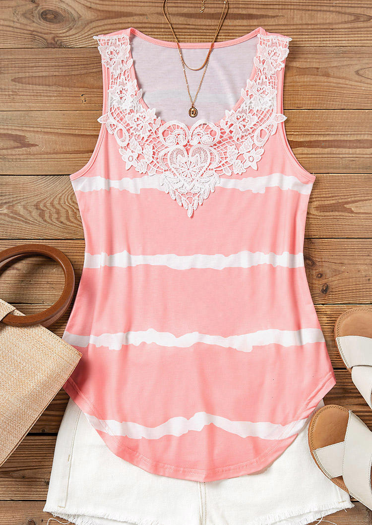 

Tank Tops Striped Lace Splicing Tank Top in Pink. Size: ,XL