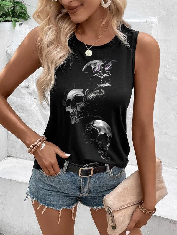 

Tank Tops Skull Cut Out Workout Tank Top in Black. Size