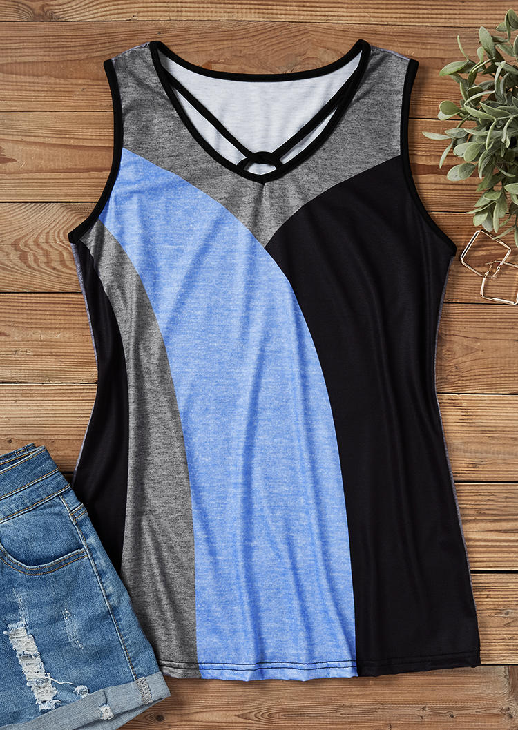 Color Block Criss-Cross Casual Tank