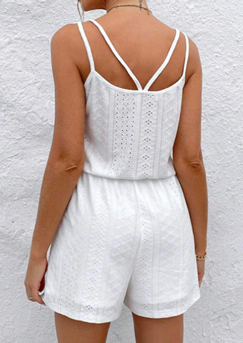 

Jumpsuits & Rompers Hollow Out Open Back Romper in White. Size