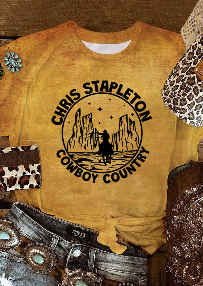 

T-shirts Tees Cowboy Country O-Neck T-Shirt Tee in Yellow. Size