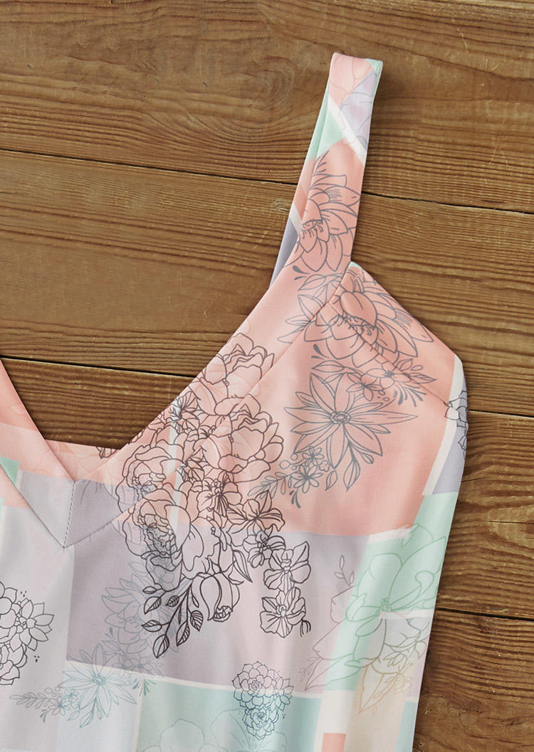 Floral Color Block V-Neck Tank