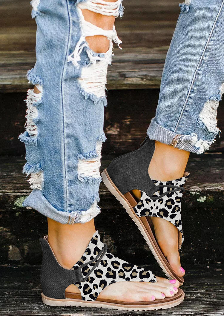 

Sandals Summer Leopard Zipper Flat Sandals in Black. Size: ,38,39,40,41