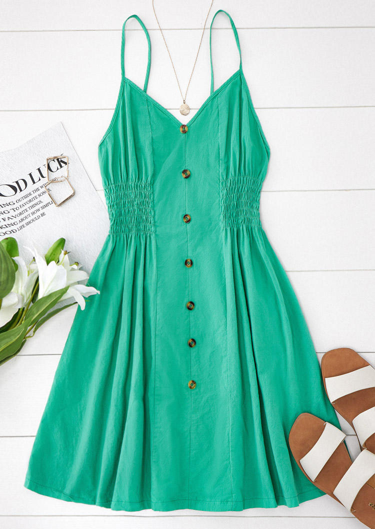 

Mini Dresses Ruffled Smocked Spaghetti Strap Mini Dress in Green. Size: L,M,,XL