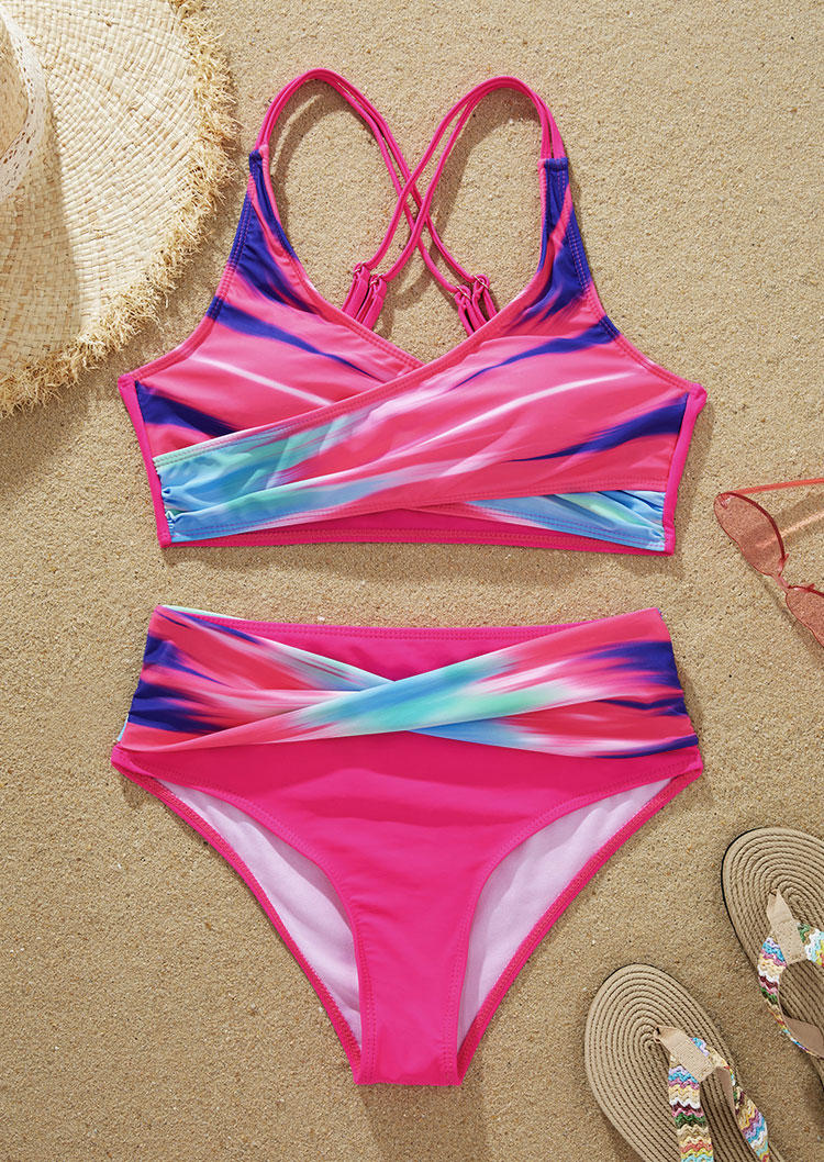 

Bikini Sets Tie Dye Criss-Cross Bikini Set - Rose Red in Red. Size: L,M