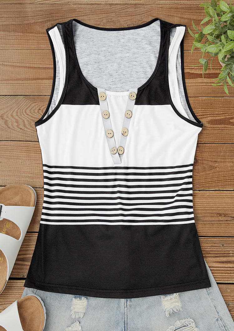 

Tank Tops Color Block Striped Button Tank Top in Multicolor. Size